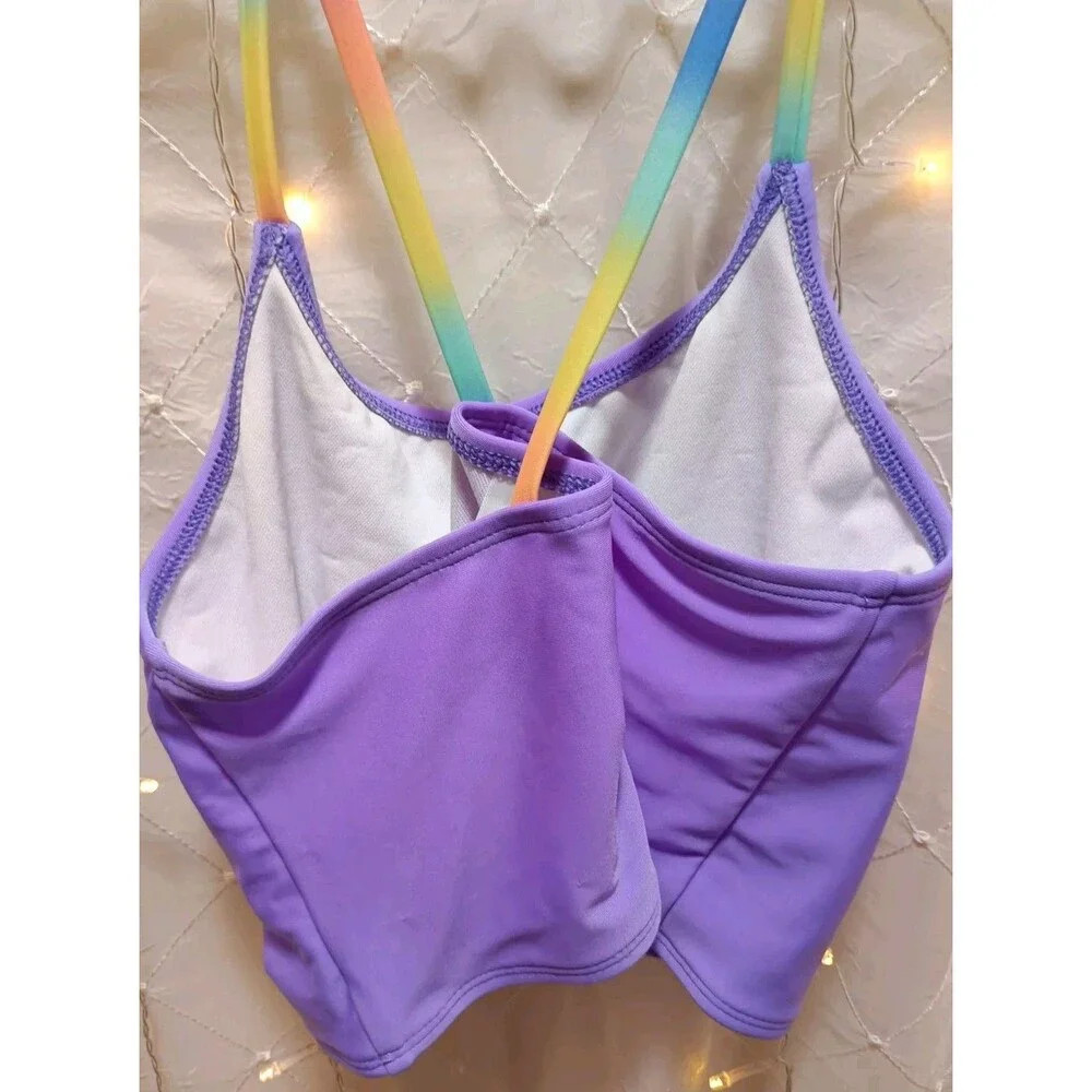 CAT & JACK GIRLS XL (14) PURPLE UNICORN SWIMSUIT TANKINI RAINBOW GRAPHIC FANTASY